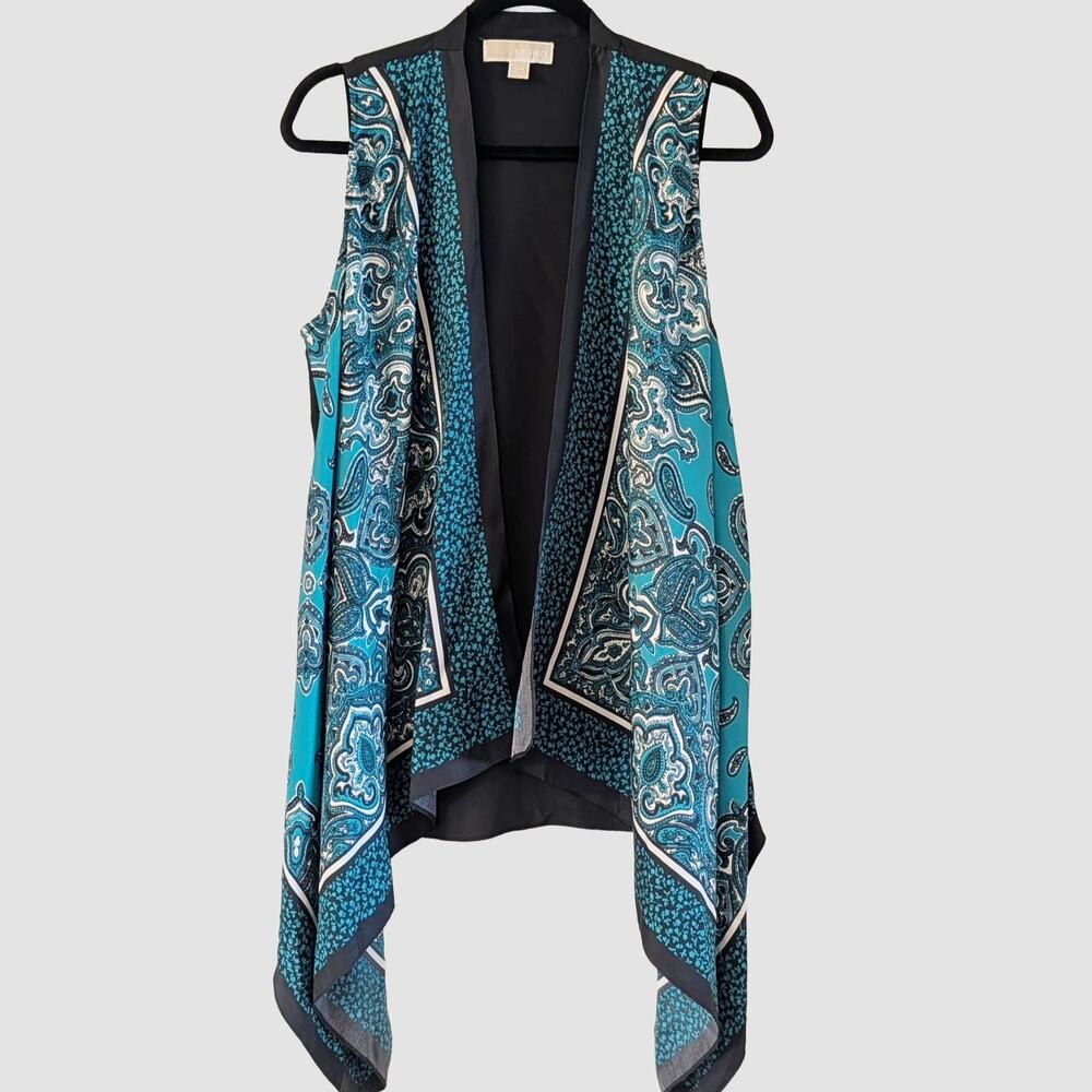 Michael Kors 100% Silk Vest S/M Paisley Draped Open Front Boho Layering